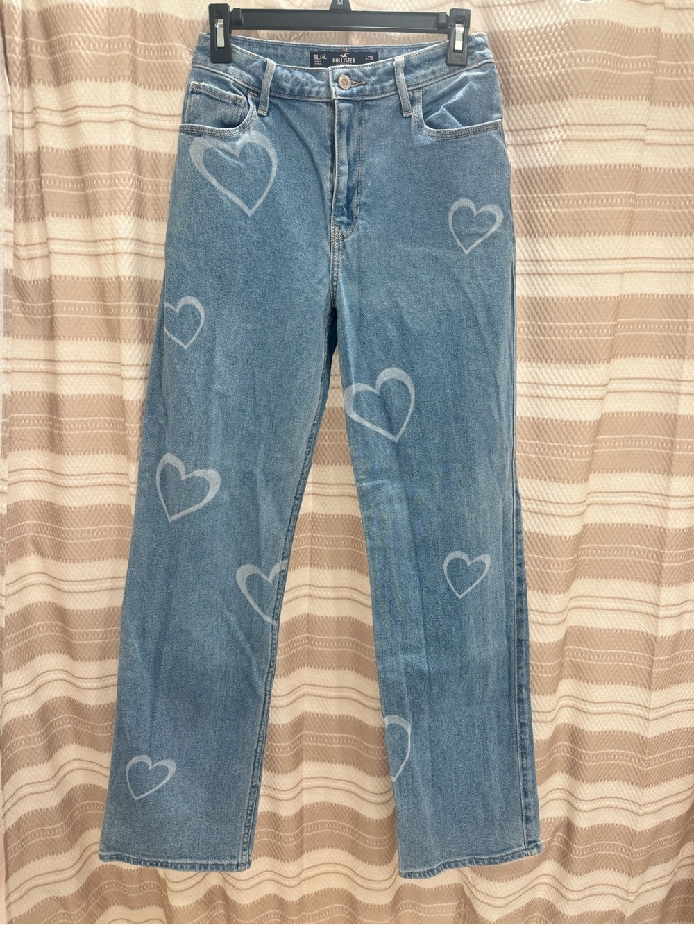 Hollister Blue Straight-Leg Jeans with Heart Print